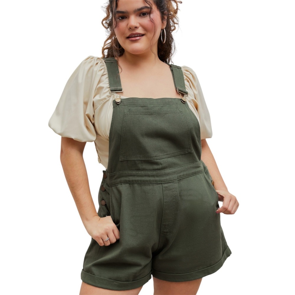 Cider Overall Shorts Women 4XL Green Twill Utility Pocket Shortalls